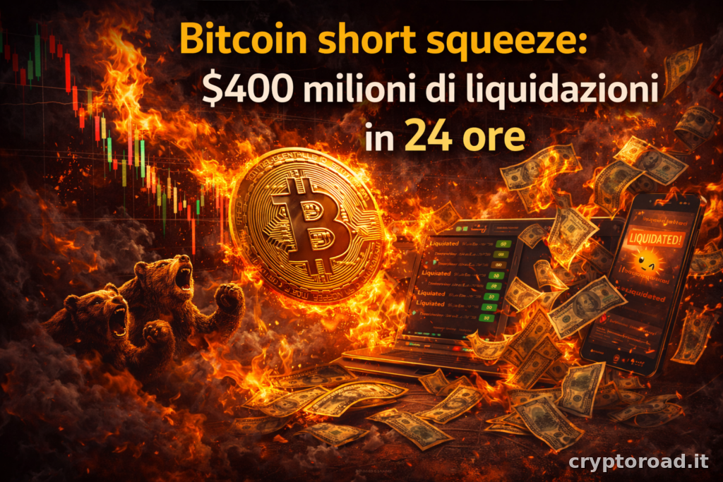 Bitcoin short squeeze: $400 milioni di liquidazioni in 24 ore