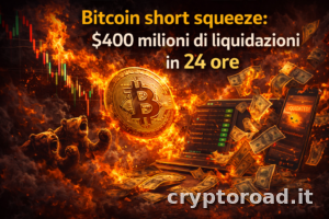 Bitcoin short squeeze febbraio 2026: grafico del rimbalzo e delle liquidazioni
