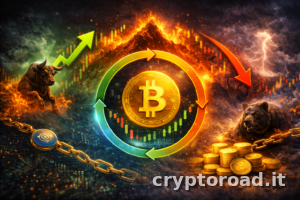 Cicli di mercato Bitcoin: schema delle quattro fasi del ciclo con halving, euforia e accumulazione