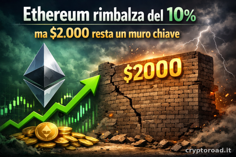 Ethereum rimbalza del 10% ma $2.000 resta un muro chiave