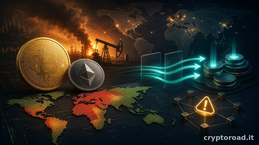 Punto crypto oggi: Bitcoin a 64.000 dollari, ETF sotto pressione e rischio Hormuz