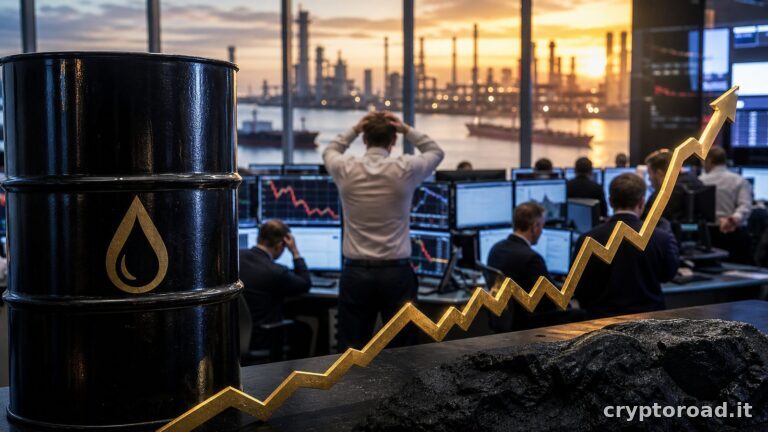 Shock petrolio: barile di greggio davanti a mercati in calo e Bitcoin