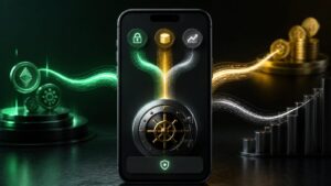 App finanziaria con percorsi di rendimento crypto e cassaforte digitale