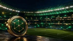 Token digitale davanti a uno stadio