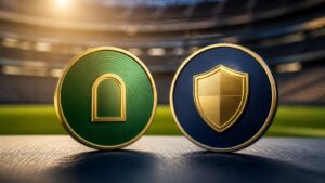 Fan token e quote tokenizzate: due gettoni simbolici davanti a uno stadio per distinguere utilità e diritti economici