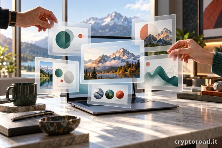 ChatGPT Slides: illustrazione concettuale di due persone che organizzano una presentazione digitale